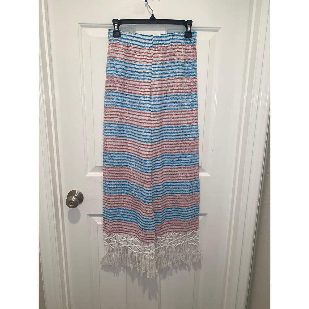 Jaline Striped Print Elastic Waist  Pants Fringe Hem Swim Cover Up size Small